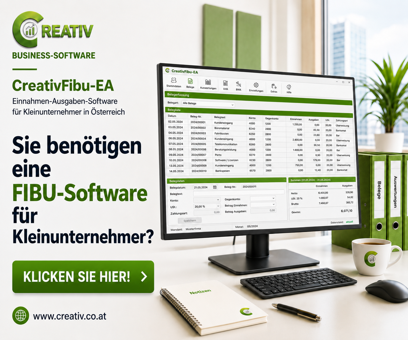 CreativFibu-EA die Finanzbuchhaltung für Einnahmen-Ausgaben-Rechner in Österreich!