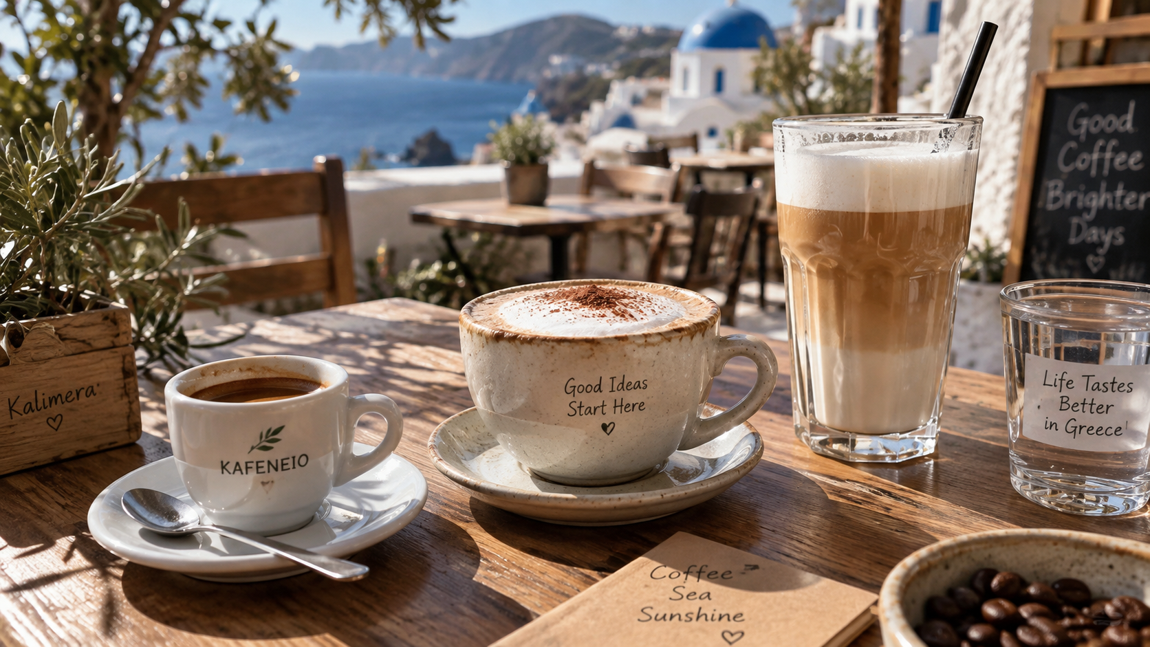 Auch Cappuccino, Latte & Co bekommt man in Hellas