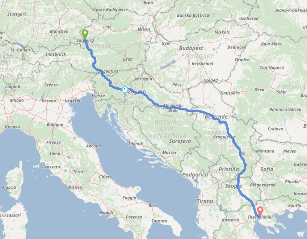 Route Salzburg - Thessaloniki